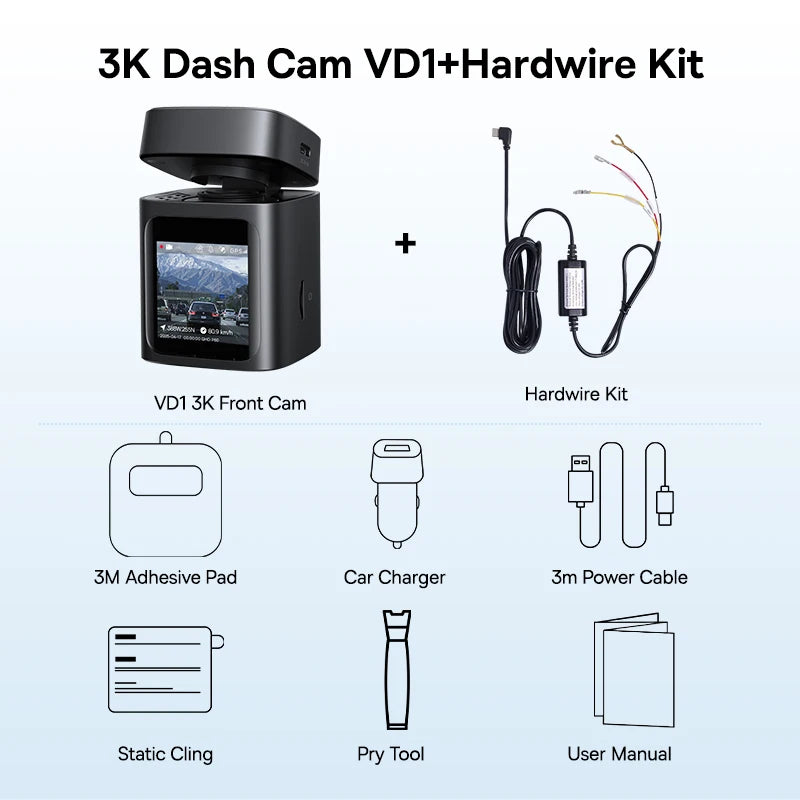 Baseus 3K Dash Cam VD1 Front and Rear Camera HD Built-in GPS Galileo Supercapacitor Car DVR Car Camera Recorder Supports 24H Parking