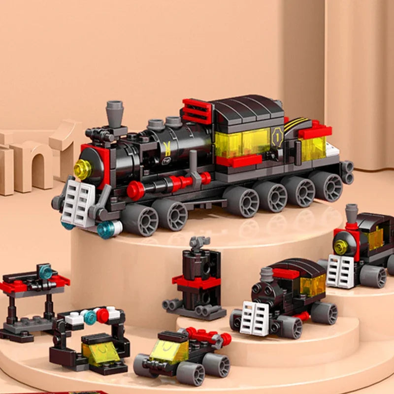 6-in-1 DIY Robot Train Track Vehicle Truck Building Blocks Kit Girls Bricks Movie Model Kids STEM Educational Birthday Boys Toys