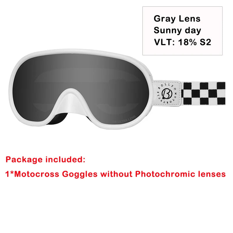 BOLLFO Vintage Photochromic Motorcycle Goggles Motocross Riding Gear UV400 Anti-Fog Ski Snowmobile Snowboard Goggles
