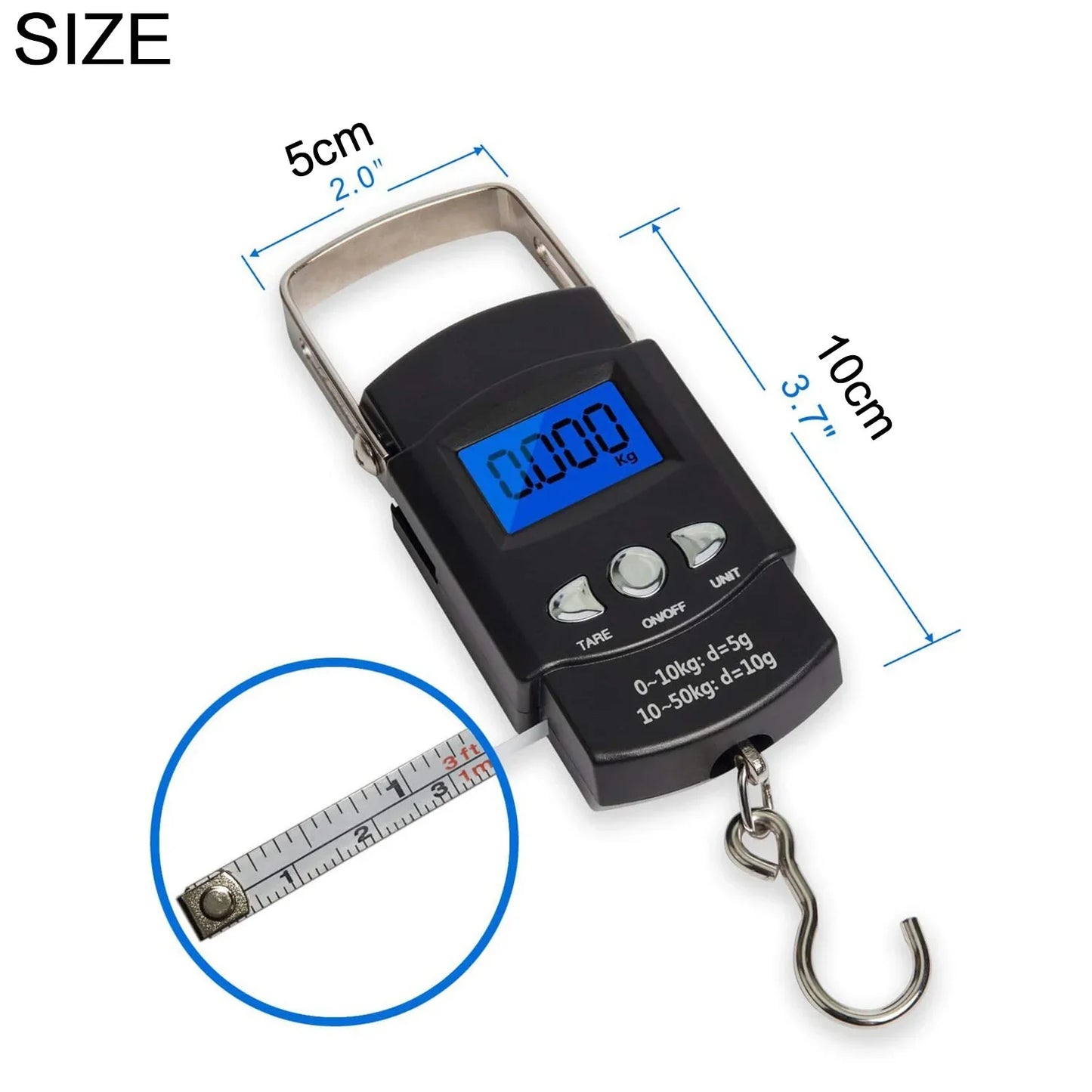 FLYSAND 110lb/50kg Balance électronique rétro-éclairé écran LCD avec ruban à mesurer Balance numérique pêche crochet suspendu Balance outil