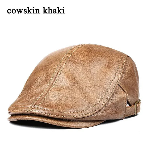 Genuine Leather Beret for Men, Thin Hats for Men, Adjustable Front Cap, Casual, Duckbill, Golf, Driver, 55-61 cm