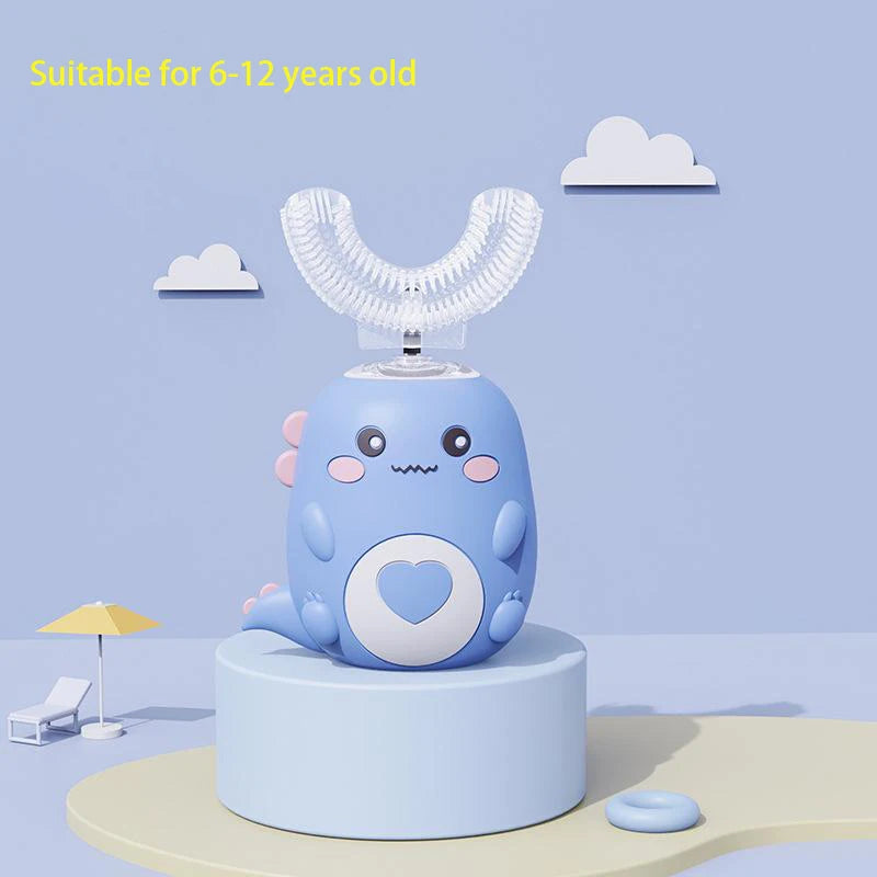 Cepillo de dientes eléctrico infantil en forma de U, rotación de 360 grados, dibujos animados inteligentes, cepillo de dientes de silicona, automático, recargable, sónico