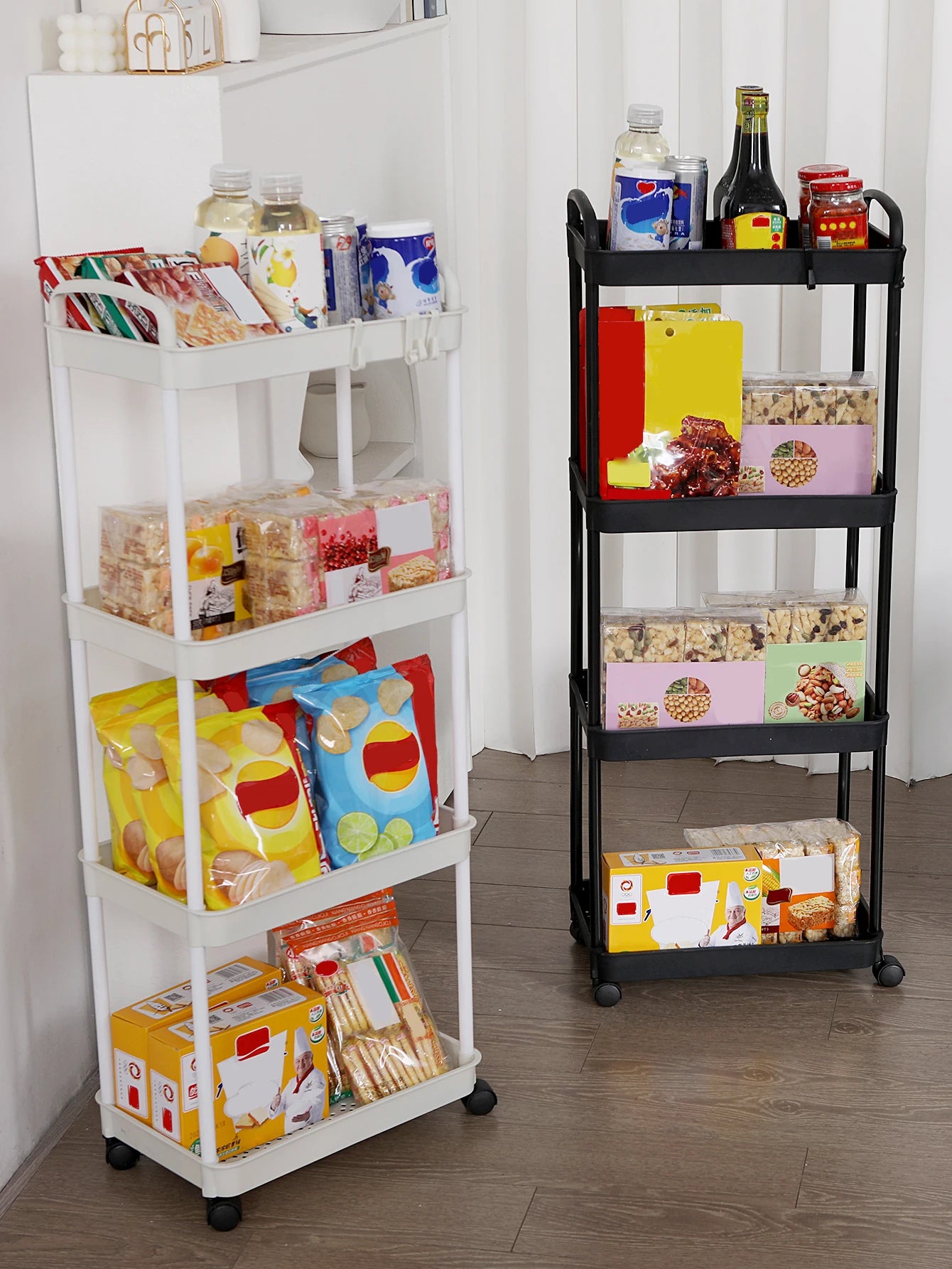 Plastic Rolling Utility Cart with Handle, Storage Cart for Office, Living Room, Kitchen, Mobile Storage Assessment with Wheel