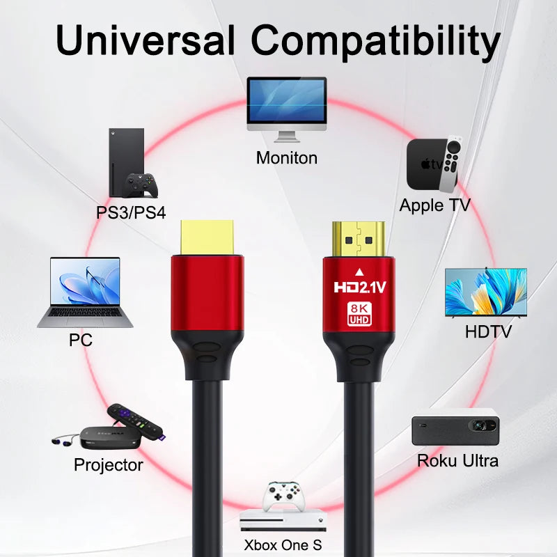 Câble HDTV 8K ultra rapide ultra haute définition, câble 4.92/9.84/16.4/ftHDTV 2.1, câble HDTV mâle à mâle, compatible
