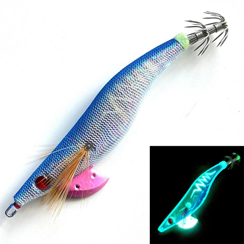 Appât phosphorescent en bois pour la pêche à la seiche, gabarits de calmar, crochets de gabarit de poulpe, léger et noctilucent, taille 3.5 #, 21g