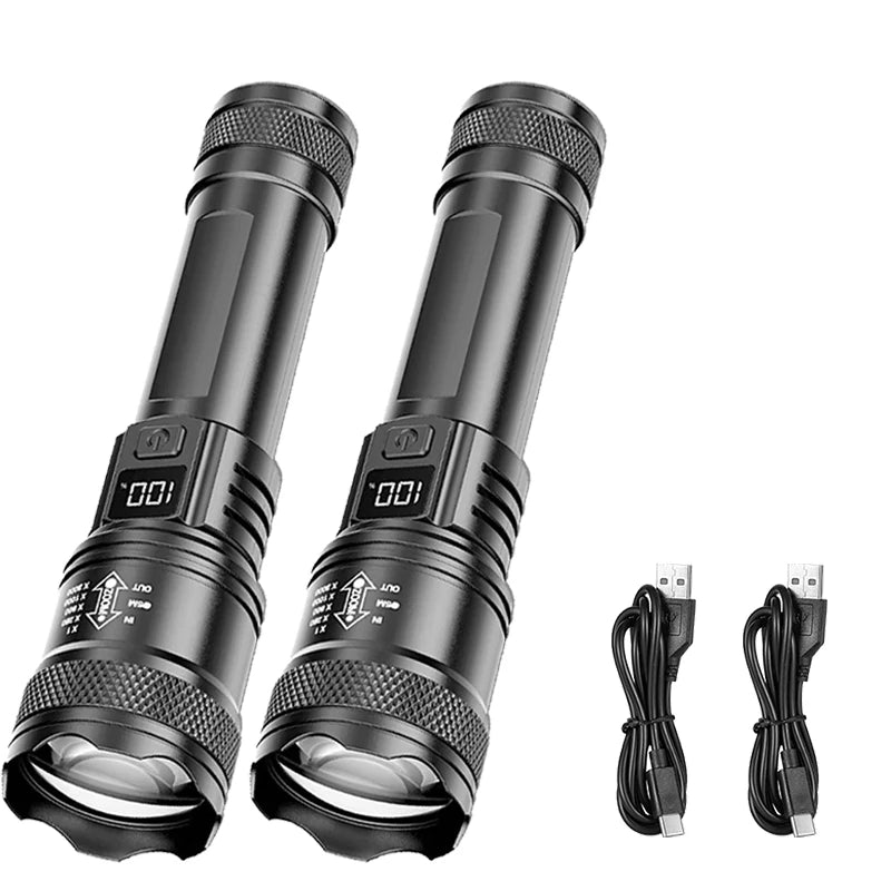 Lampe de poche LED Ultra lumineuse 2000LM type-c Rechargeable longue portée Zoom torche tactique extérieure d'urgence Camping pêche lanterne
