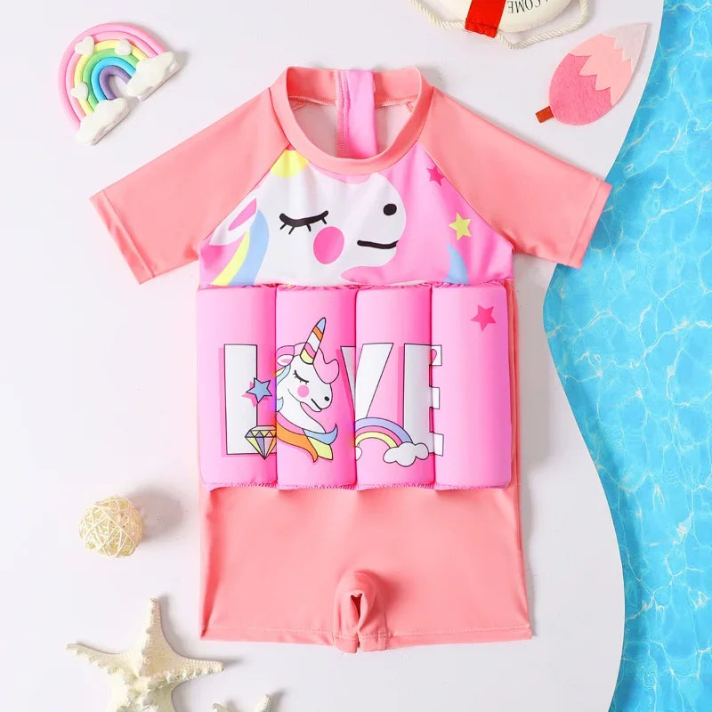 Maillot de Bain Flottabilité Enfant — Dessin Animé, Une Pièce, Protection Anti-Éruption, Garçon & Fille