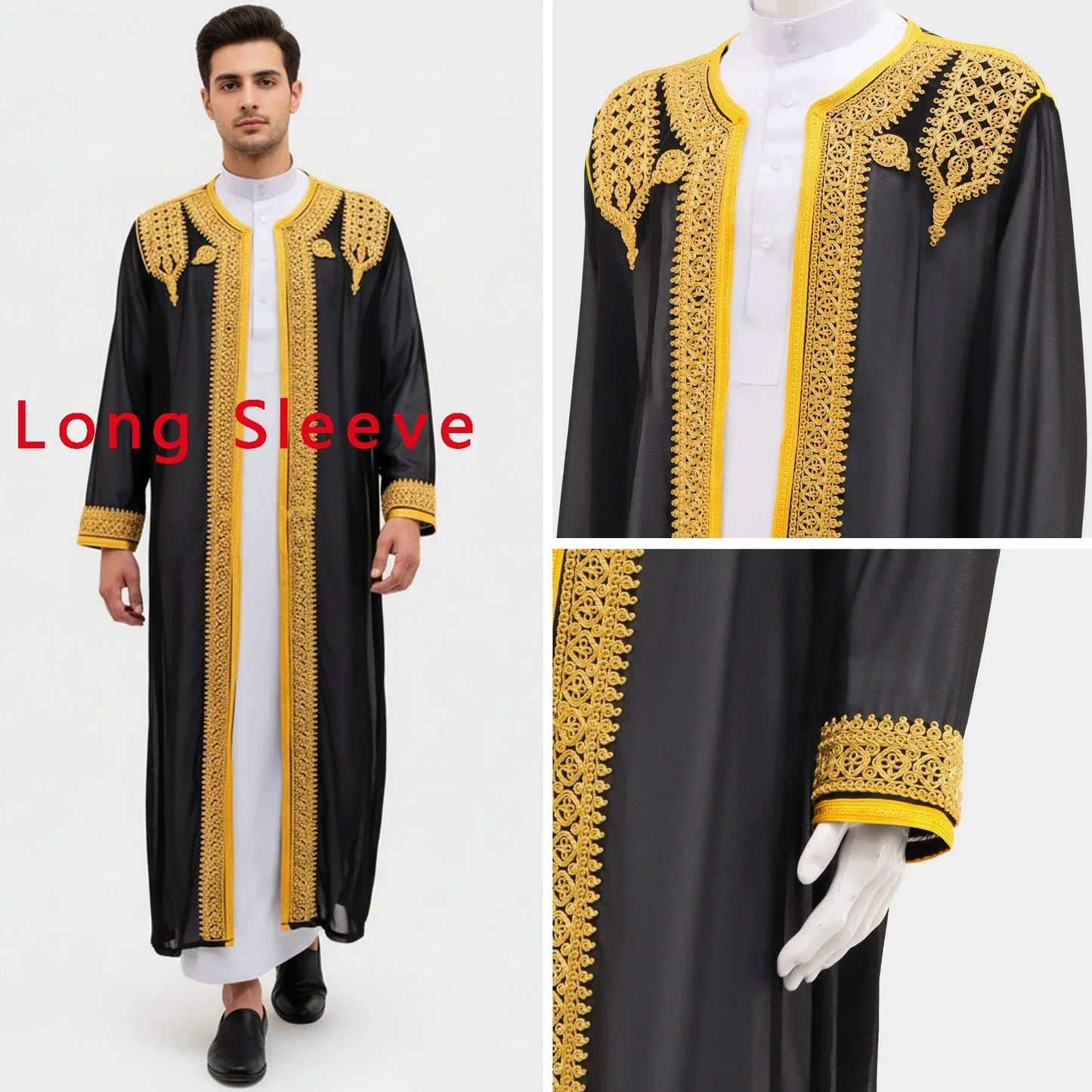 Robe traditionnelle arabe pour hommes, Robe brodée Thobe, ethnique du moyen-orient, Jubba Thobes Eid Djellaba, Kimono Abaya Thoub Dishdasha
