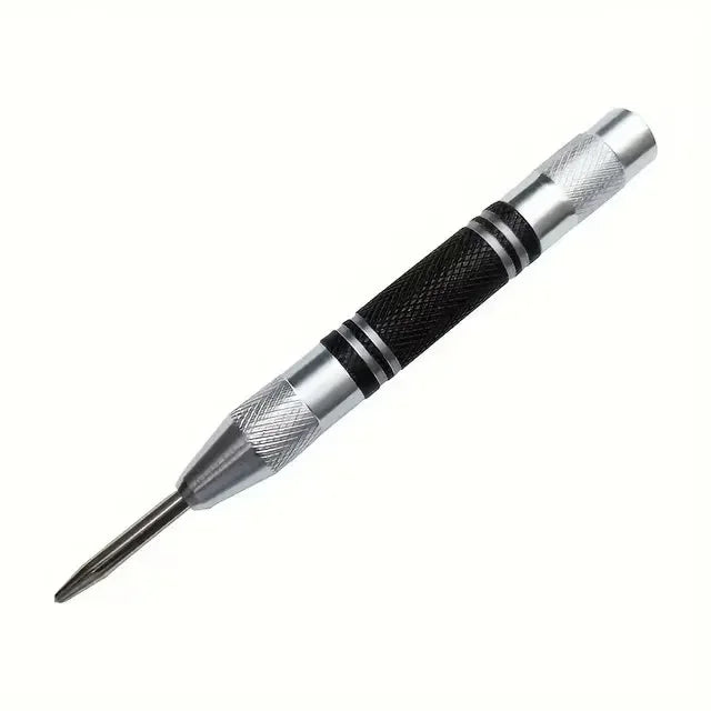 Automatic center punch, hole marker, wood, metal, steel, spring-loaded, drill locator, heavy-duty punch, carpentry, automatic hand tool