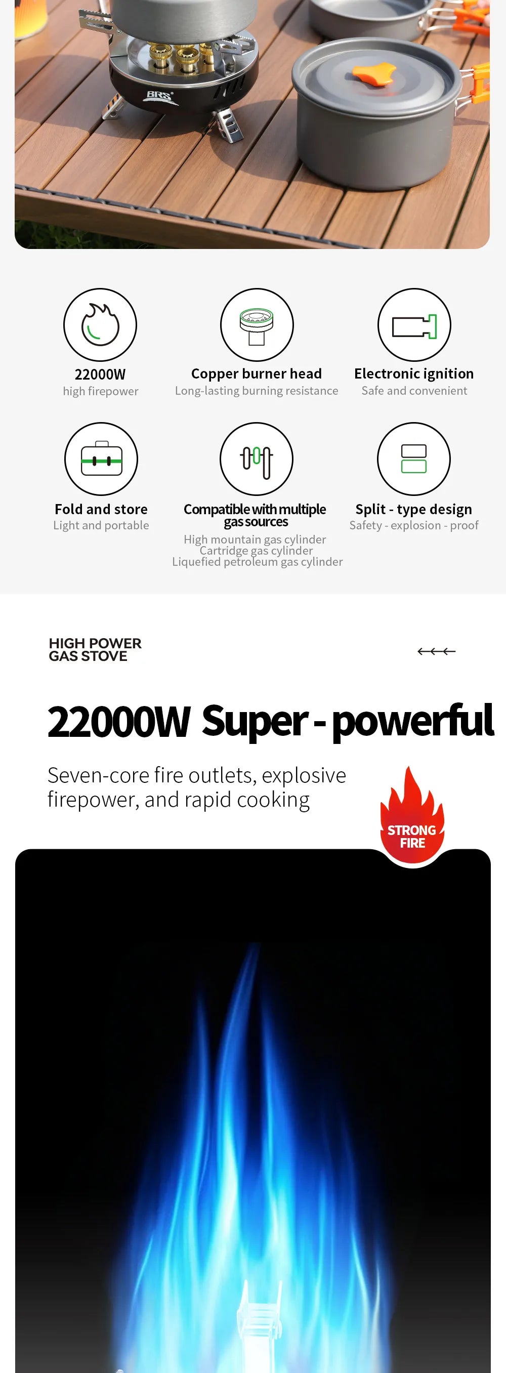 BRS – cuisinière à gaz de Camping 3/7 cœurs, brûleur touristique Portable haute puissance, allumage électronique extérieur, four de Camping, équipement de pique-nique