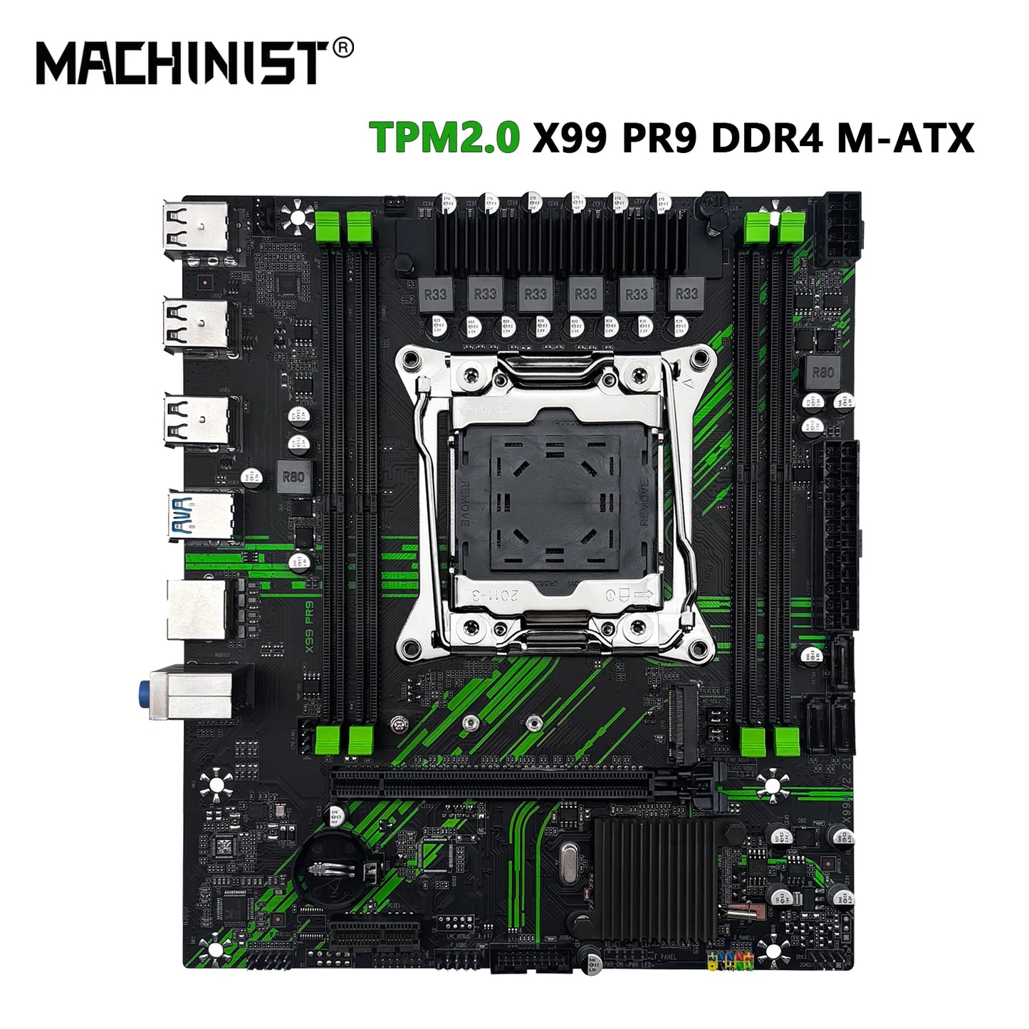 Carte mère MACHINIST X99 X99 PR9, prise en charge TPM2.0 LGA 2011-3, processeur Intel Xeon E5 V3 et V4, RAM DDR4, SATA/NVME M.2, emplacement USB3.0