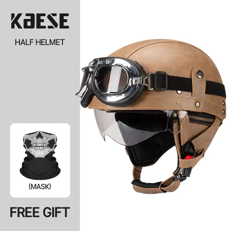 Motorcycle Half-Face Vintage Helmets Men Women Unisex Scooter Summer Helmet Black Brown DOT Approved Helmet