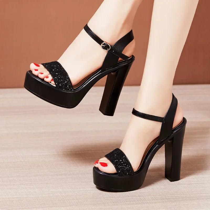 Nuevas sandalias de plataforma para mujer, Bling 32-43, con punta abierta, tacón alto, para verano de 2025, zapatos de baile de fiesta, zapatos de diseñador, sexy, zapatos de mujer