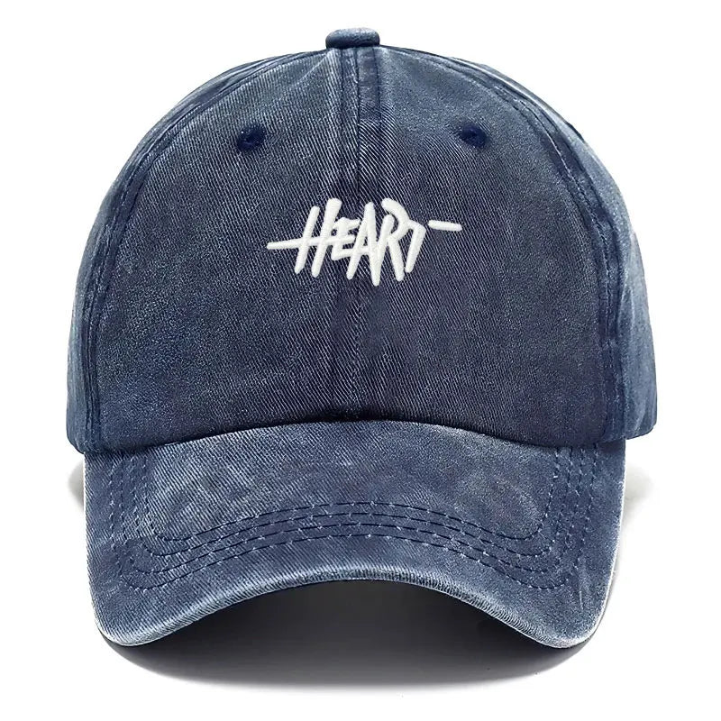 Casquette de baseball vintage en coton lavé — broderie cœur, unisexe, douce, hip hop, trucker, quotidien, extérieur