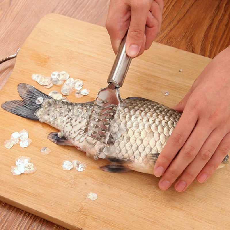 OYOO-Grattoir à écailles de poisson à double rangée en acier inoxydable, chaîne multi-usages, couteau de détartrage, outil de brosse à poisson, 1PC
