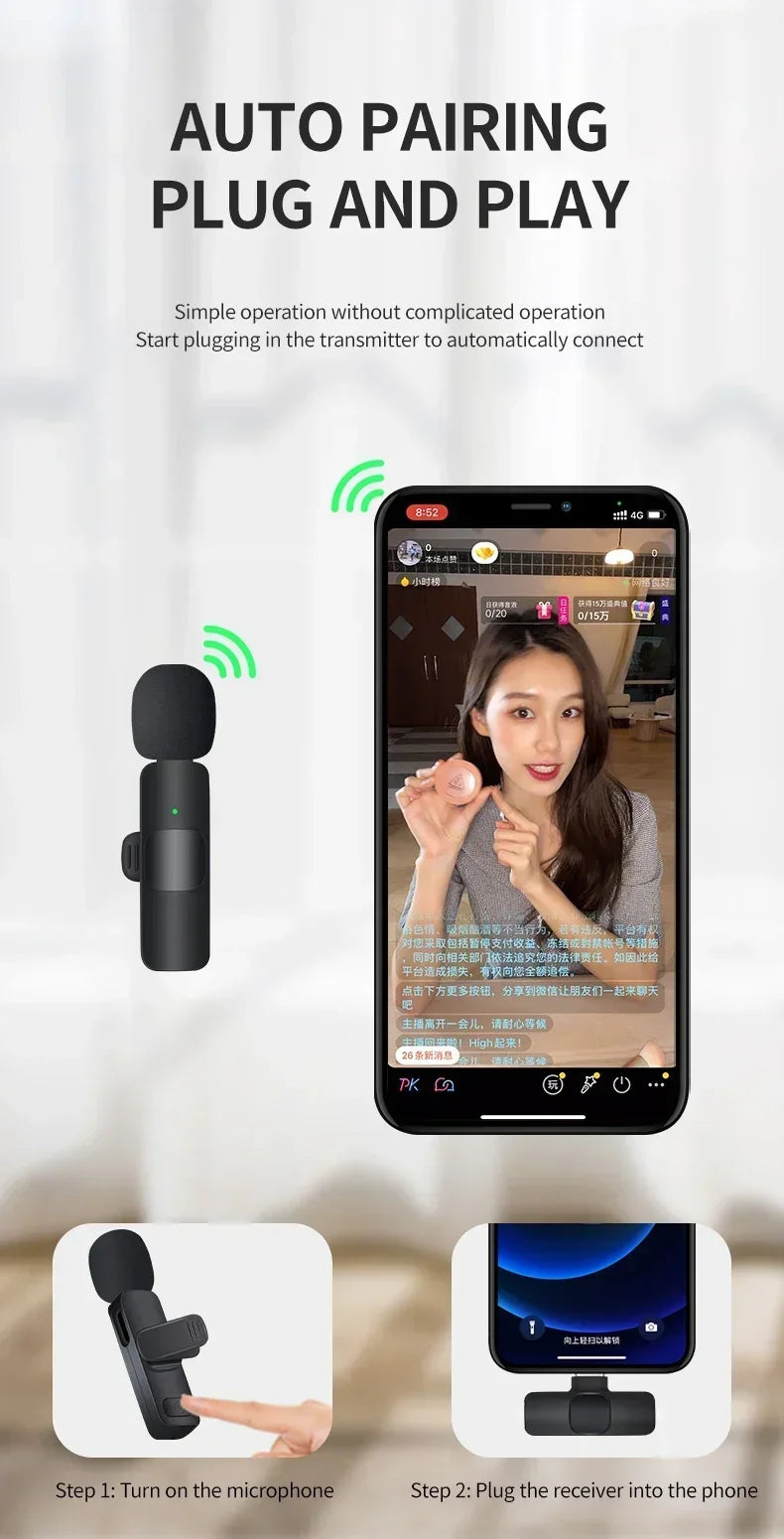 Micro Lavalier Sans Fil Mini — Gaming, Streaming, Enregistrement Audio/Vidéo, Smartphone