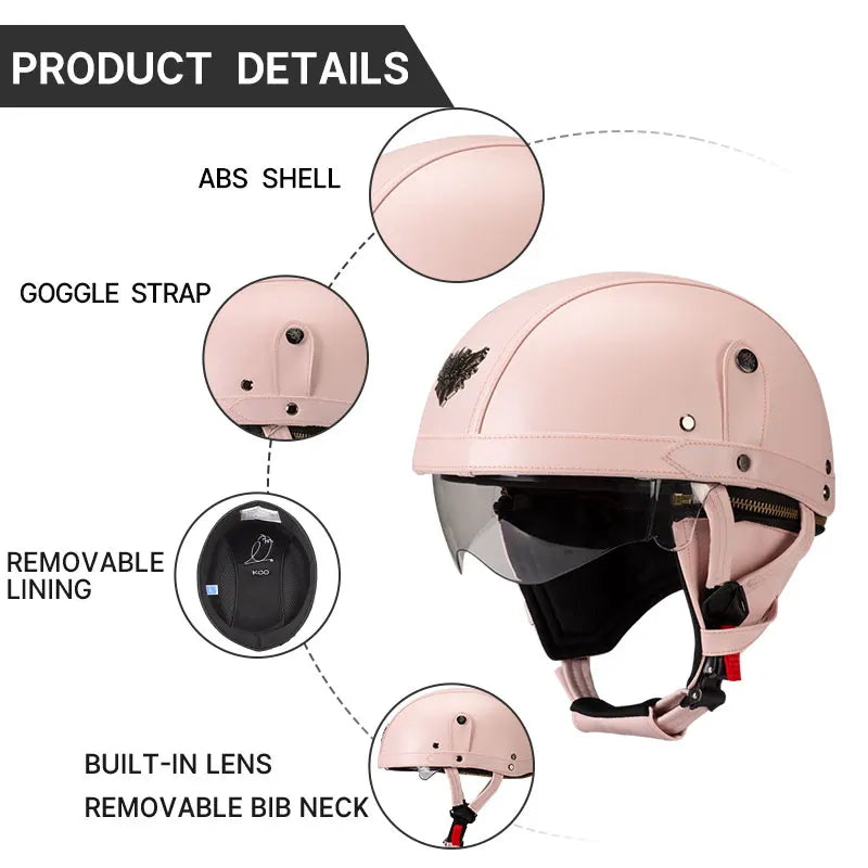Motorcycle Half-Face Vintage Helmets Men Women Unisex Scooter Summer Helmet Black Brown DOT Approved Helmet