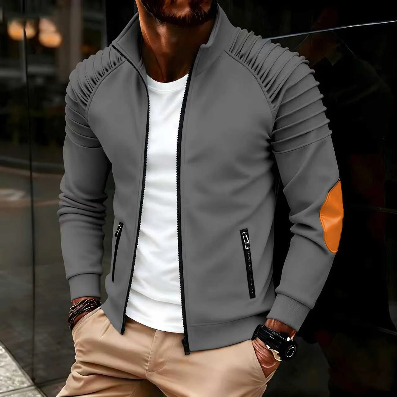 Men's Fashion Casual Pleated Collar Shoulder Multi-color Spring/Autumn Everyday Commute Jacket