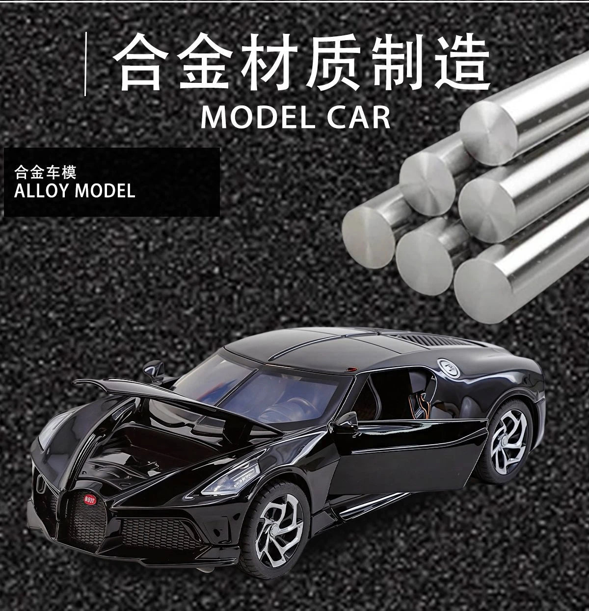 Modèle de supercar noire 1:32 en métal moulé sous pression — véhicule, collection, cadeau garçon