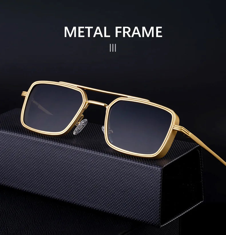 Lunettes de soleil carrées Steampunk hommes et femmes — punk, rétro, mode, vintage, 2025