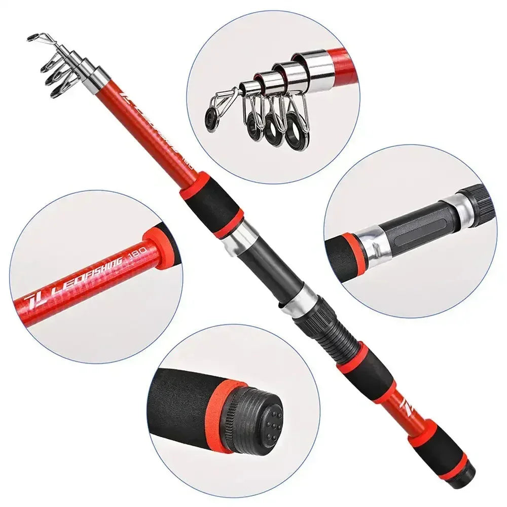 1.8m Portable cannes à pêche ensemble canne à pêche télescopique poche filature moulinet appâts fibre de verre mer pôle canne à pêche ensemble