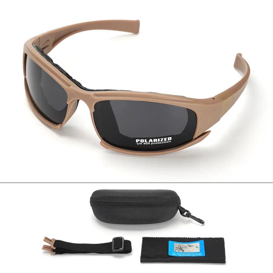 Nouvelles lunettes tactiques à 4 lentilles-lunettes de sécurité polarisées coupe-vent et anti-poussière pour les Sports de plein air (escalade, cyclisme, pêche)