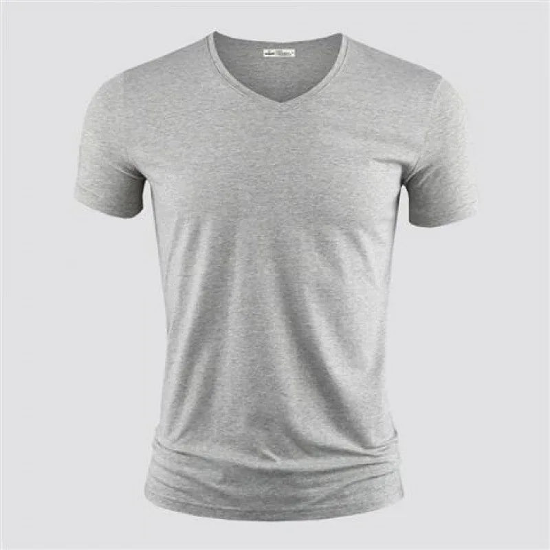 2026 hommes T-Shirt couleur Pure col en V à manches courtes hauts T-Shirts hommes T-Shirt collants noirs homme T-Shirts Fitness pour vêtements masculins