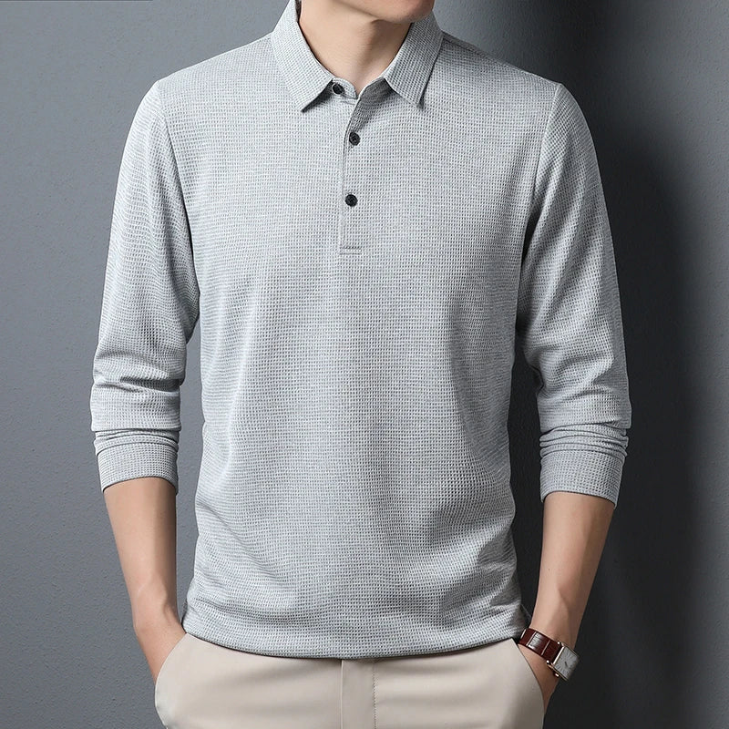 Men's Long Sleeve Casual Business Polo, Comfortable Summer T-Shirt