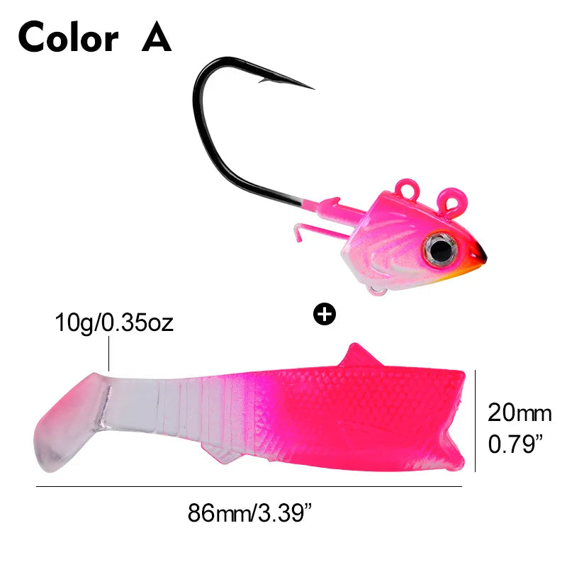 Hameçon de pêche au bar 30g 35g 45g, crochet de gabarit pour ver souple, matériel de pêche en mer, leurre en forme de tête de poisson, appât pour brochet