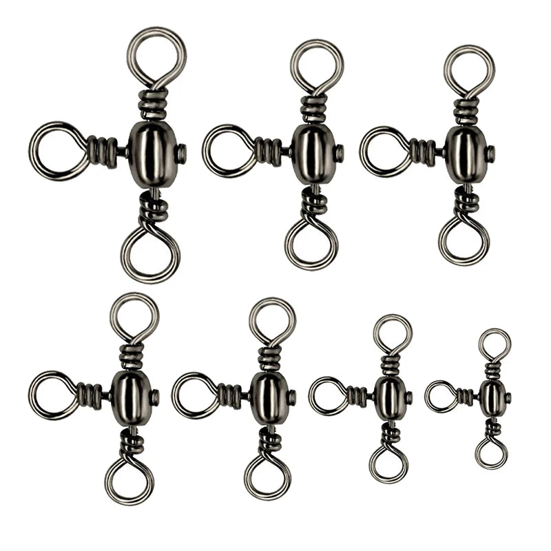 Accessoires de pêche, nickelage noir, connecteur à trois broches, séparateur de sous-ligne pivotante en T, anneau Bazi pour la pêche en plein air, 50 pièces/sac