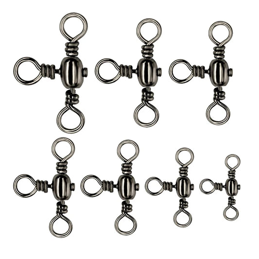 Accessoires de pêche, nickelage noir, connecteur à trois broches, séparateur de sous-ligne pivotante en T, anneau Bazi pour la pêche en plein air, 50 pièces/sac