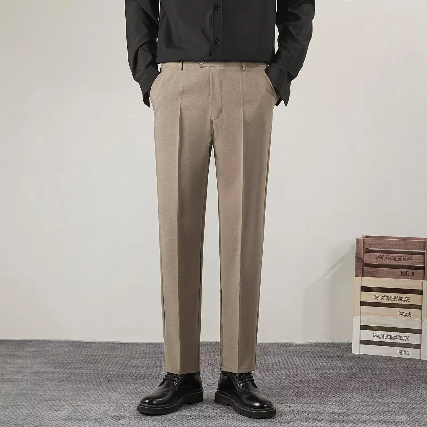 Pantalones de verano informales para hombre, ropa de marca, corte ajustado, estilo clásico