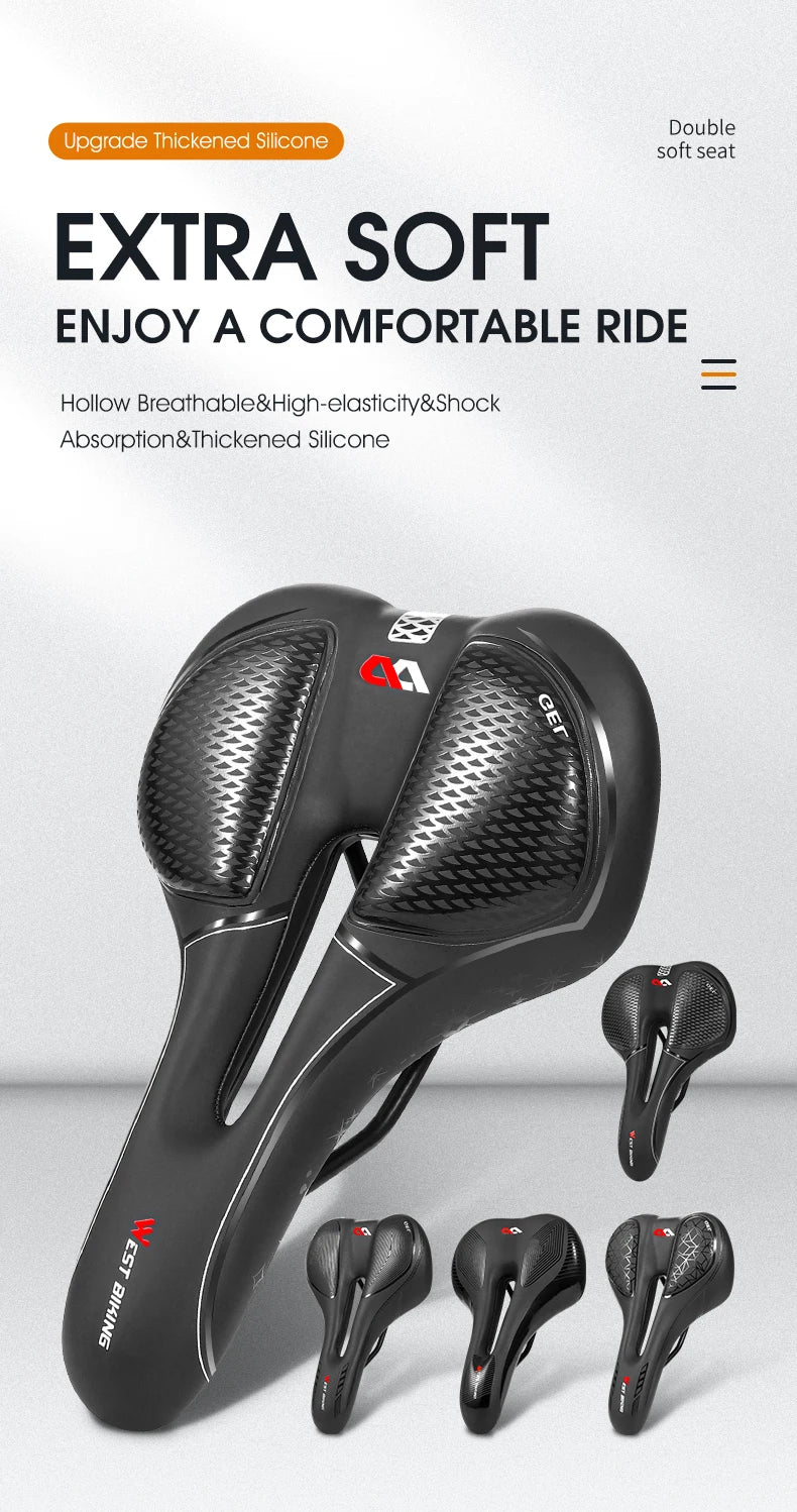 Selle vélo route et VTT en PU — respirante, souple, coussin ergonomique, course