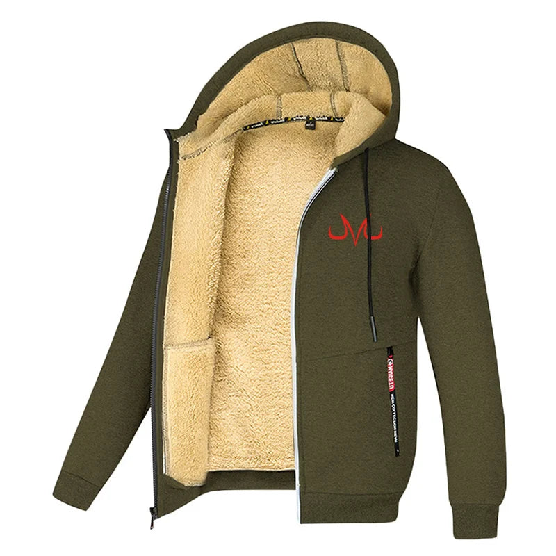 Men's Printed Sherpa Fleece Lined Jackets, Plush Winter Warm Coats with Zipper Pockets, Full-Zip Hooded Sweatshirt, Outdoor Outfits