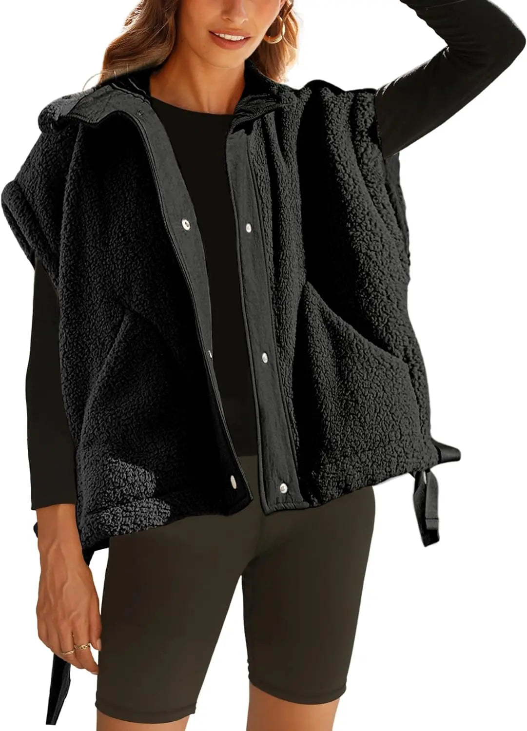 Chaleco polar de felpa para mujer, de talla grande, sin mangas, Sherpa, cálido, con botones, prendas de abrigo con bolsillos