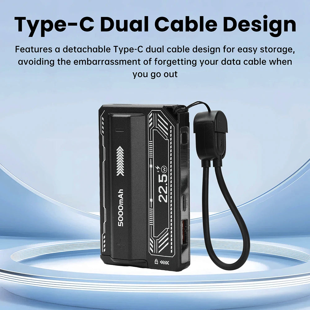 Boîtier de batterie externe 21700 PD 20W, charge rapide, câble intégré, batterie externe détachable, boîtier de batterie DIY (sans batterie)