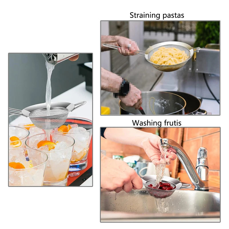 Juego de coladores de aceite de alambre de acero inoxidable, tamices de malla fina, colador de harina, espectaculares herramientas para hornear, accesorios de cocina, 1 pieza, 3 piezas, 4 piezas
