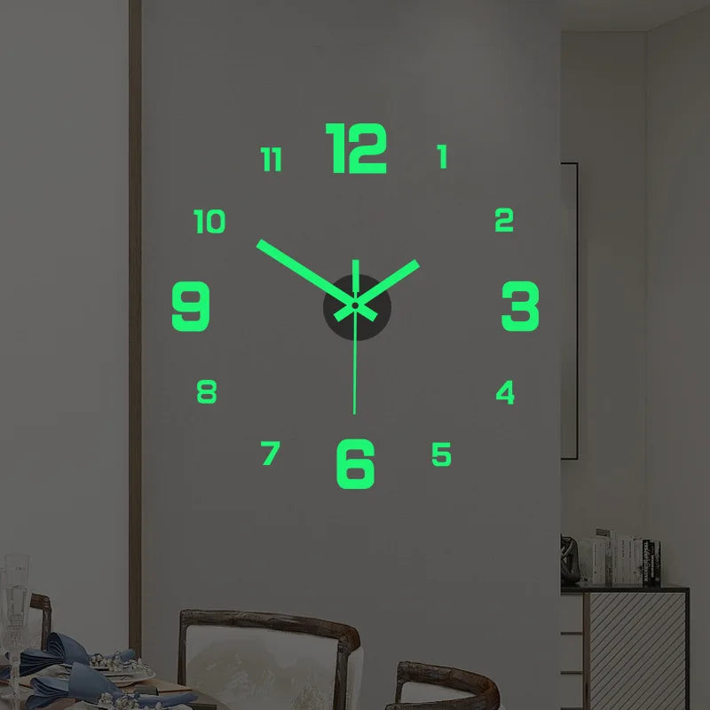Reloj de pared, reloj de pared luminoso DIY, reloj de cuarzo, pegatinas de espejo acrílico, reloj de pared, decoración de pared, decoración cálida del hogar.