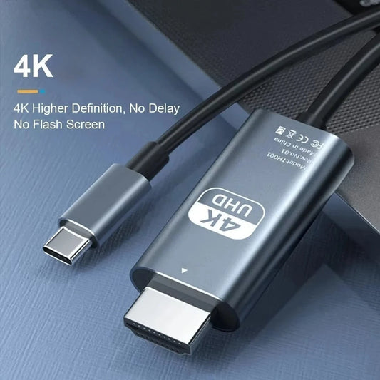 2m Braided Type-C to HDTV 4K HD Video Conversion Cable, Screen Projection Cable for Computer and TV