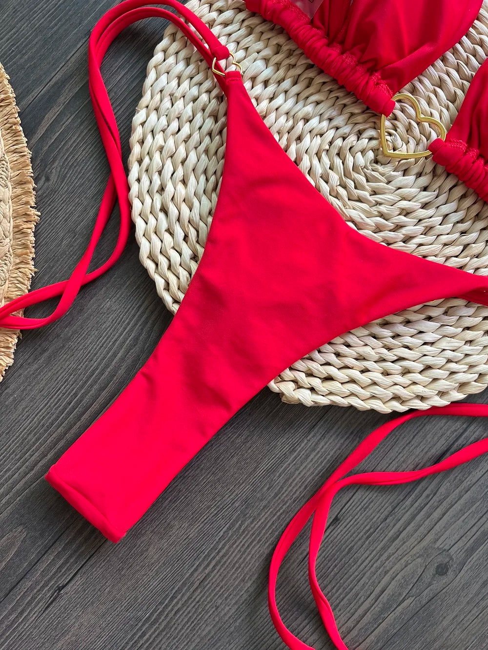 RUOTONSEPT-Maillot de bain deux pièces sexy pour femme, bikini brésilien, couleur unie, col licou, triangle, culotte tanga