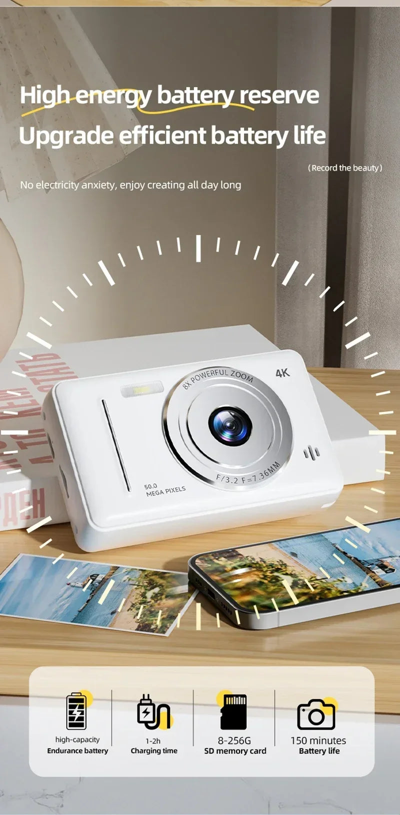 Cámara digital Xiaomi 4K Retro CCD portátil de nivel de entrada con doble cámara Flash de 50 millones de píxeles y enfoque automático