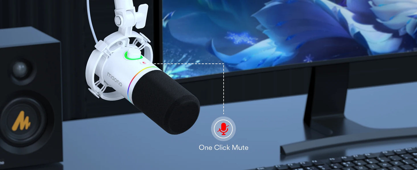 MAONO PD200X – Microphone dynamique XLR/USB avec bouton de gain et Tap-to-Mute pour gaming et streaming