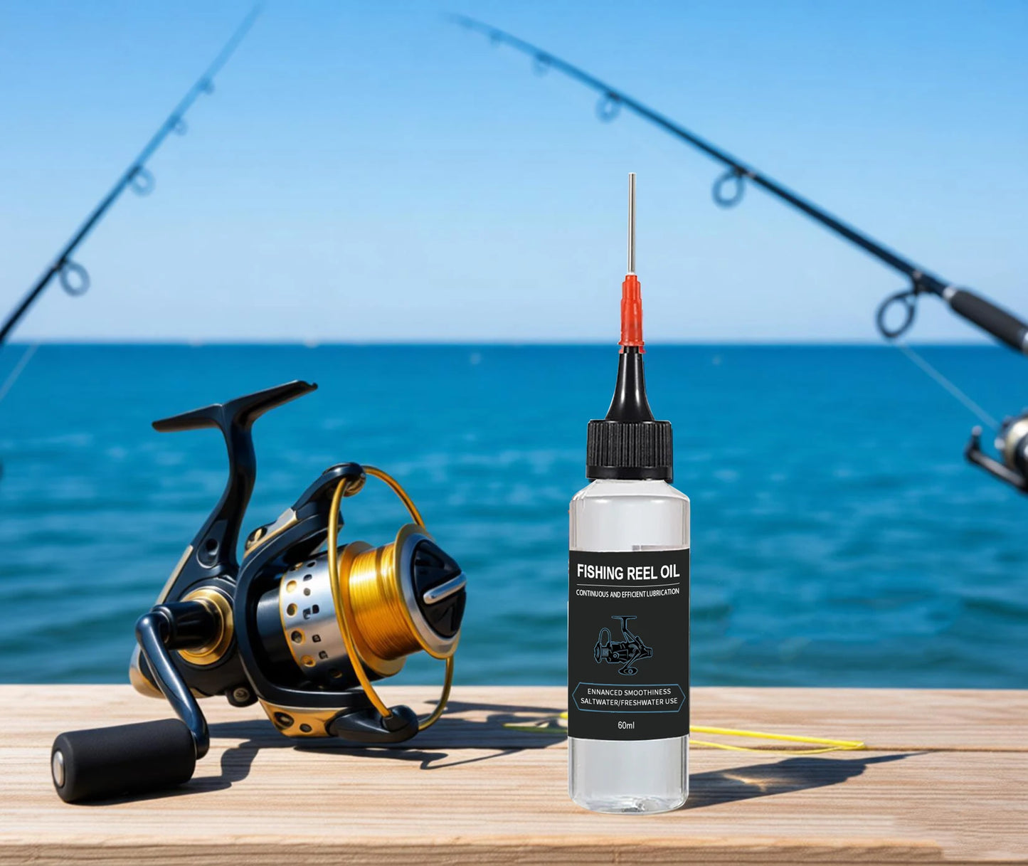 Huile pour moulinet de pêche avec aiguille de précision, lubrifiant pour moulinet pour un lancer fluide et une protection contre la corrosion, utilisation en eau salée et en eau douce