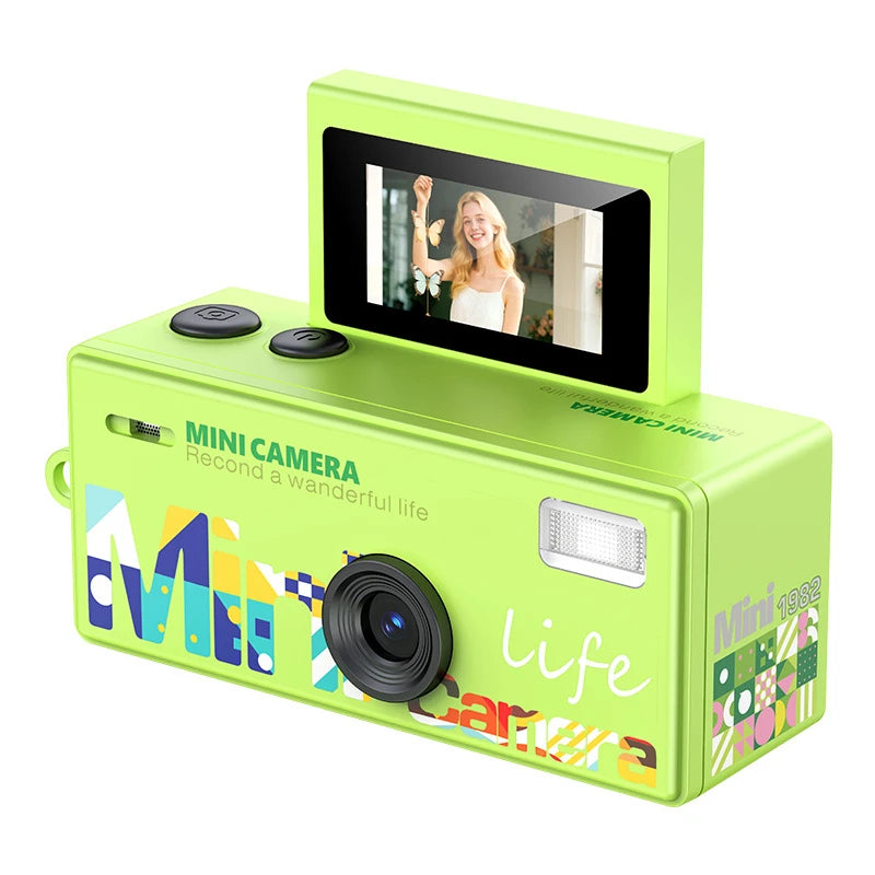 Minicámara digital CCD retro con flash, pantalla giratoria de 1080P, pequeña videocámara con forma de llavero para regalos