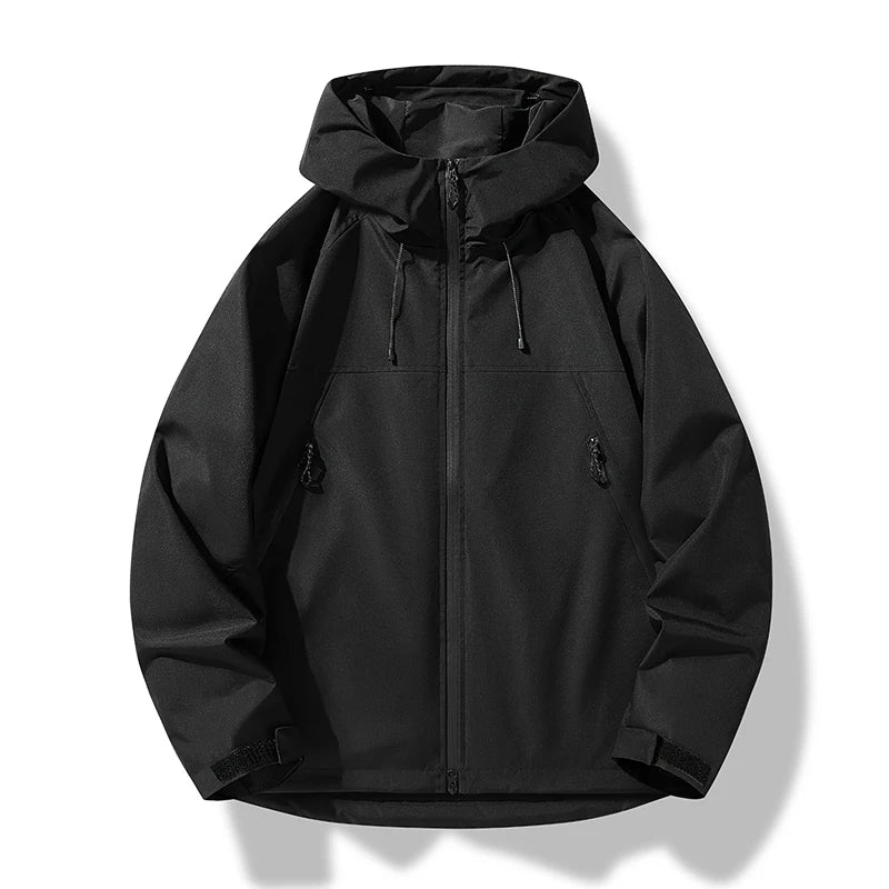 Chaqueta de primavera y otoño para hombre, informal, deportiva, cortavientos, impermeable, con capucha, ropa exterior, abrigos de color liso, con cremalleras, para pareja, para exteriores