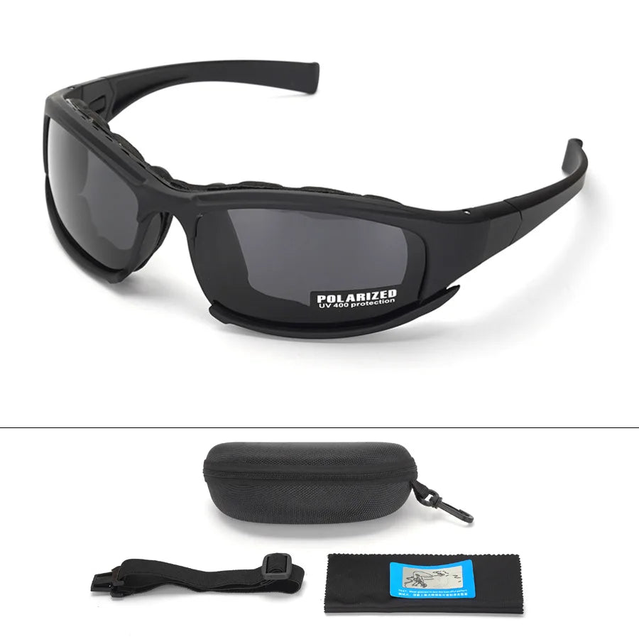 Nouvelles lunettes tactiques à 4 lentilles-lunettes de sécurité polarisées coupe-vent et anti-poussière pour les Sports de plein air (escalade, cyclisme, pêche)