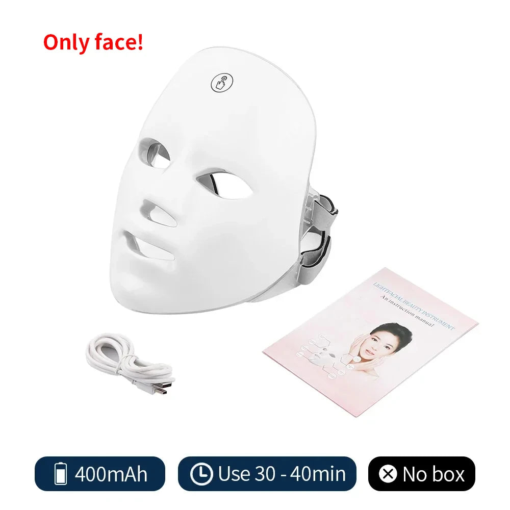 Machine de beauté pour le visage sans fil, masque facial à photons, 7 couleurs, LED, raffermissement de la peau, rajeunissement du cou