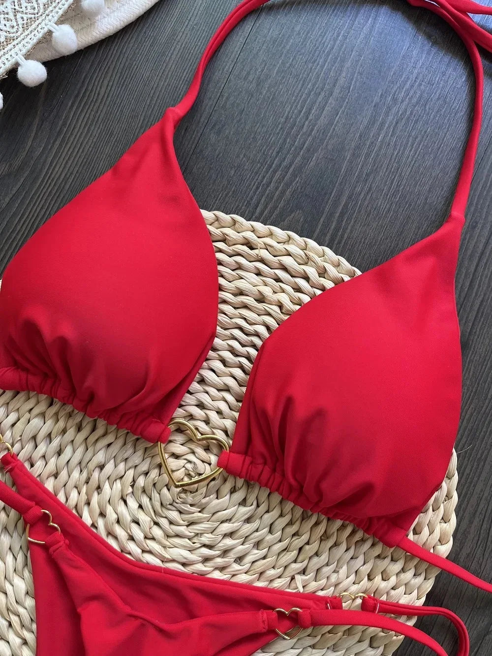Ensemble bikini sexy dos nu couleur unie taille basse pour femme, maillot de bain deux pièces triangle string brésilien