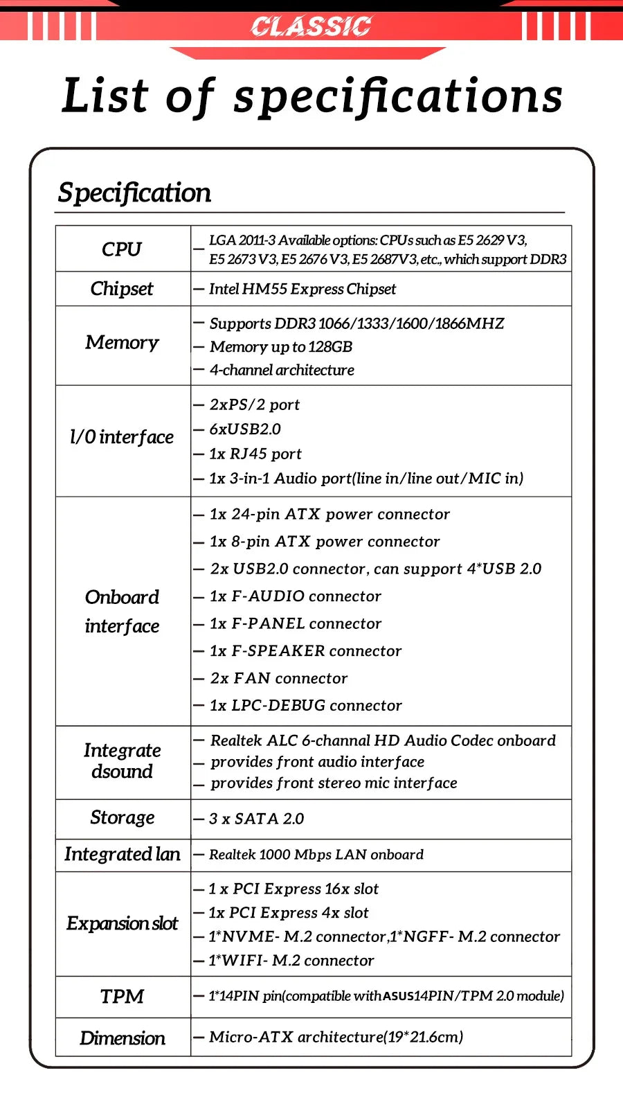 Carte mère SOYO X99 DDR3 LGA2011-3 — Xeon E5-2673 V3, DDR3 128 Go, NVMe M.2, PCIe 3.0, TPM 2.0