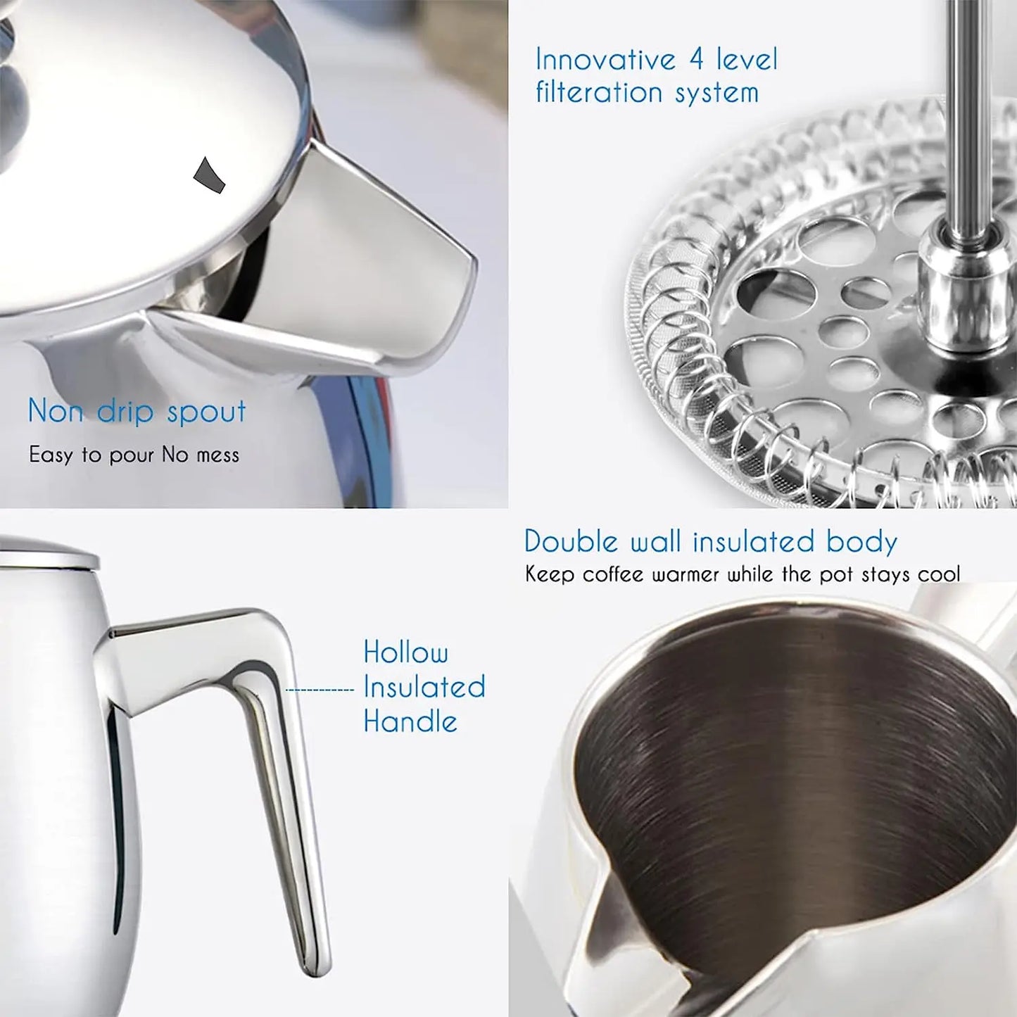 Cafetière French Press thermique à double paroi en acier inoxydable 304 — isolation, voyage